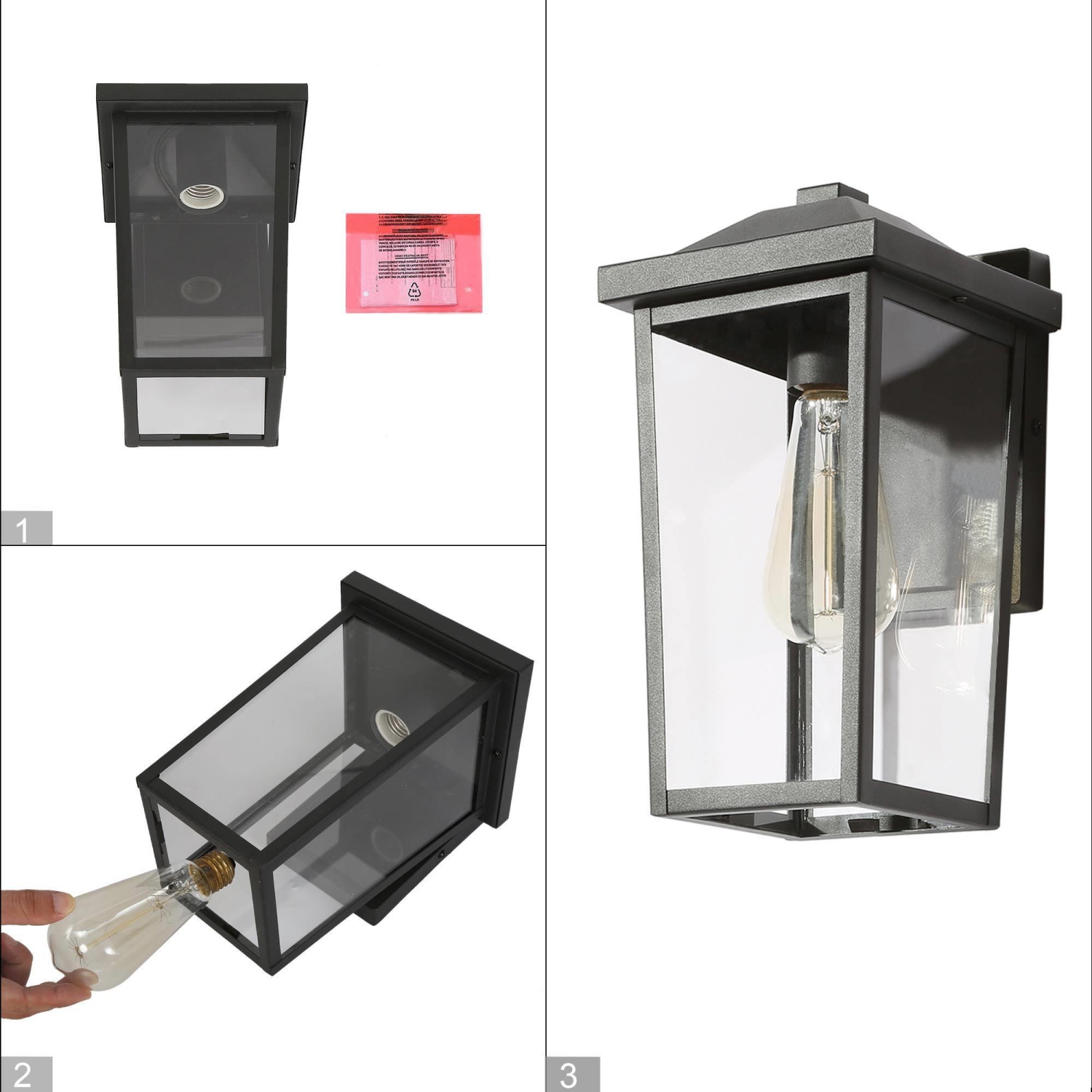 Modern 1-Light Black Outdoor lights Hanging Lantern Porch Pendant Light