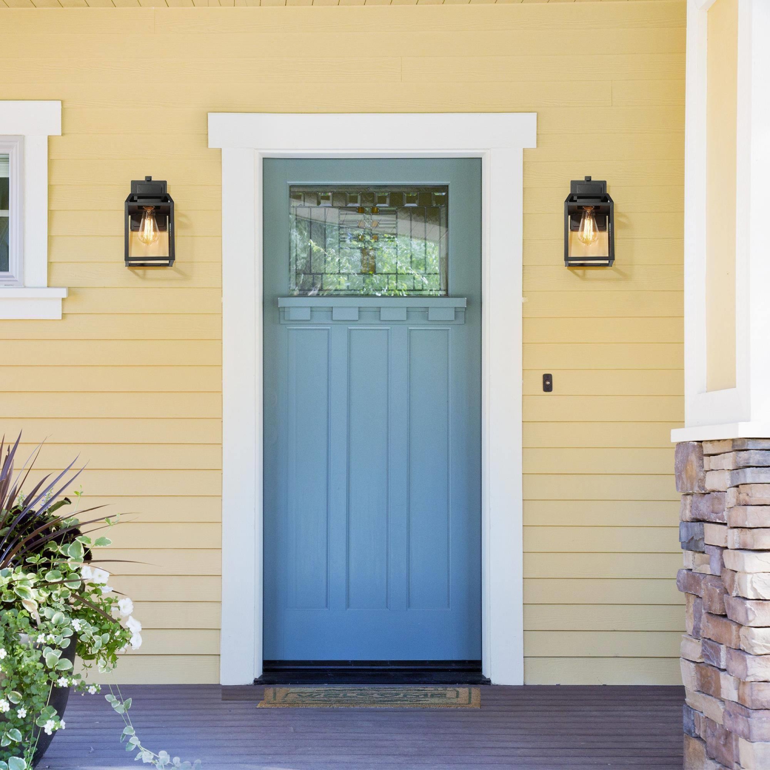 Applique murale d'extérieur à lanterne carrée noire à 1 ampoule