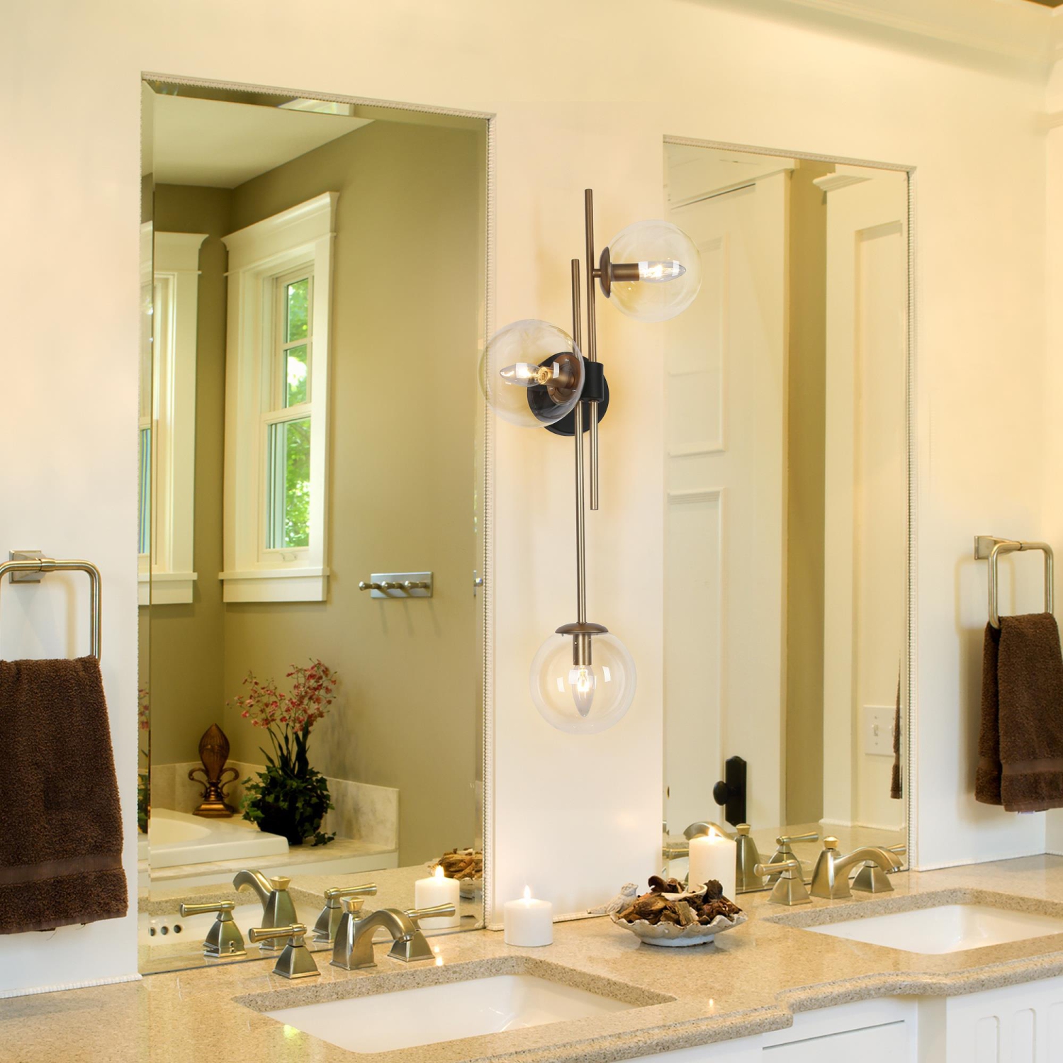 Appliques murales linéaires en verre à 3 lumières Modern Glam Black Gold