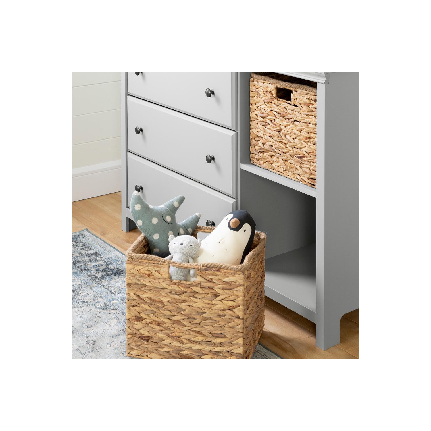 Cotton Candy 3-Drawer Dresser with Baskets, Soft Gray