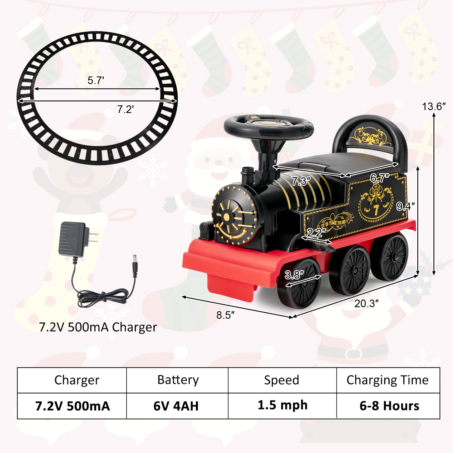 Train Électrique 6V pour Enfants Gymax, Train Motorisé 6 Roues avec Piste