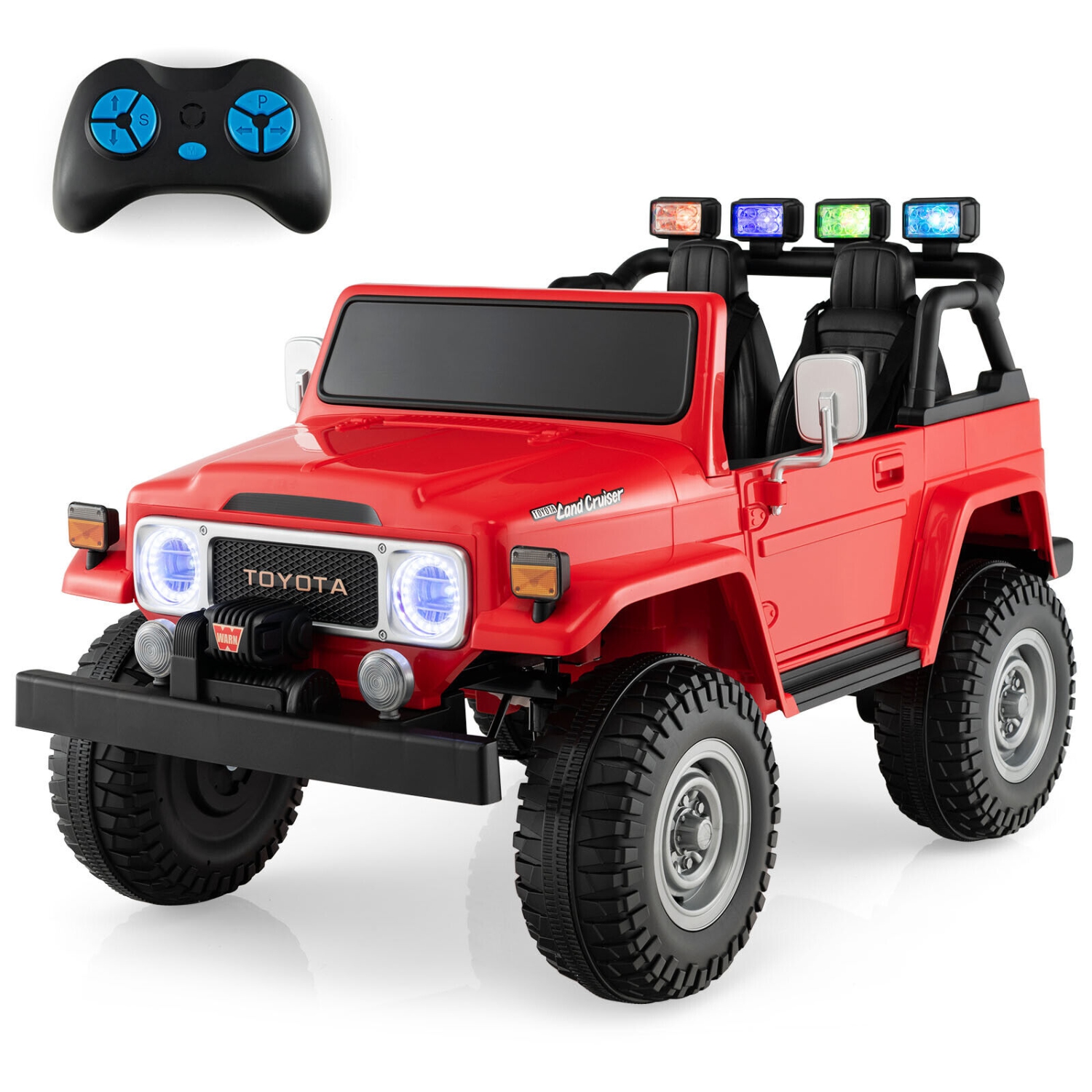 Gymax 2 Seater Ride On Truck Car 12V Licensed Toyota FJ40 RC w/ Laser Light & Music