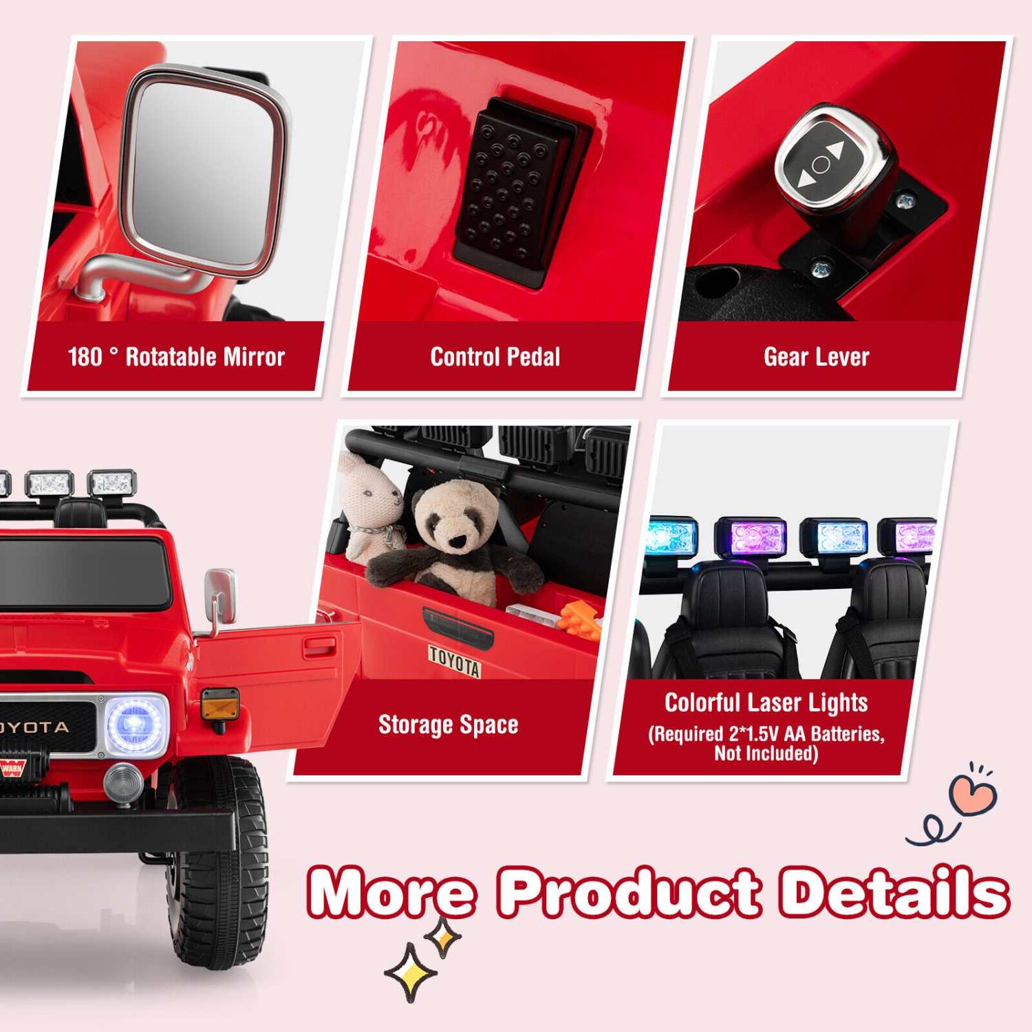 Gymax 2 Seater Ride On Truck Car 12V Licensed Toyota FJ40 RC w/ Laser Light & Music