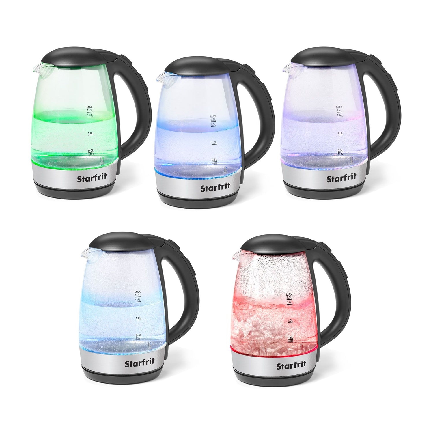 Bouilloire électrique en verre Starfrit avec commande de température variable - capacité 1,7&nbsp;L et puissance 1500&nbsp;W