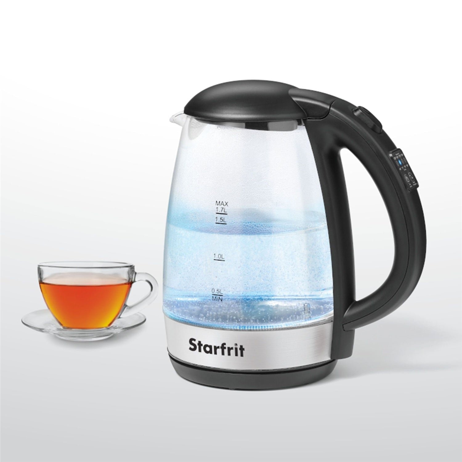 Bouilloire électrique en verre Starfrit avec commande de température variable - capacité 1,7&nbsp;L et puissance 1500&nbsp;W