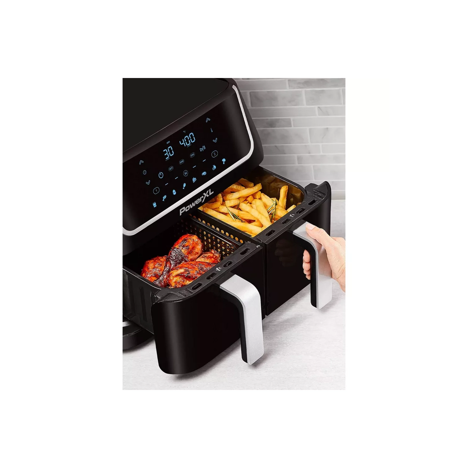 PowerXL Vortex 10-QT Dual Basket Air Fryer, 7-in-1 2-Basket Electric Fryer or 1 Extra-Large Capacity Basket, SmartSync Technology, for Entire XL