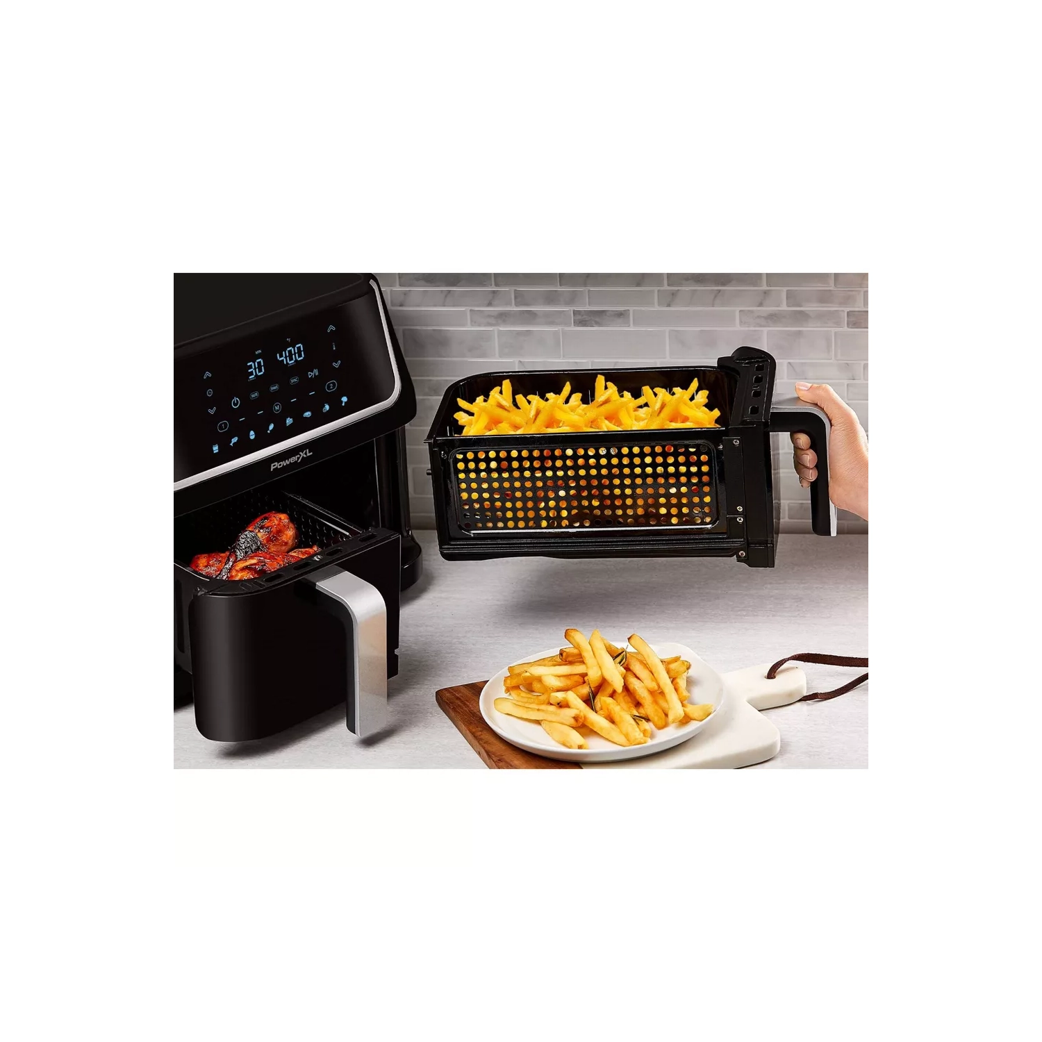 PowerXL Vortex 10-QT Dual Basket Air Fryer, 7-in-1 2-Basket Electric Fryer or 1 Extra-Large Capacity Basket, SmartSync Technology, for Entire XL