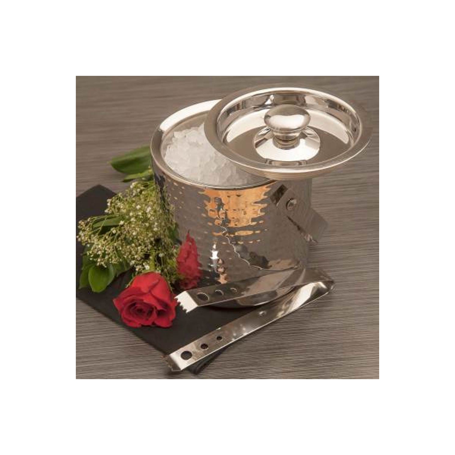 Elegance Ice bucket hammered with tongs