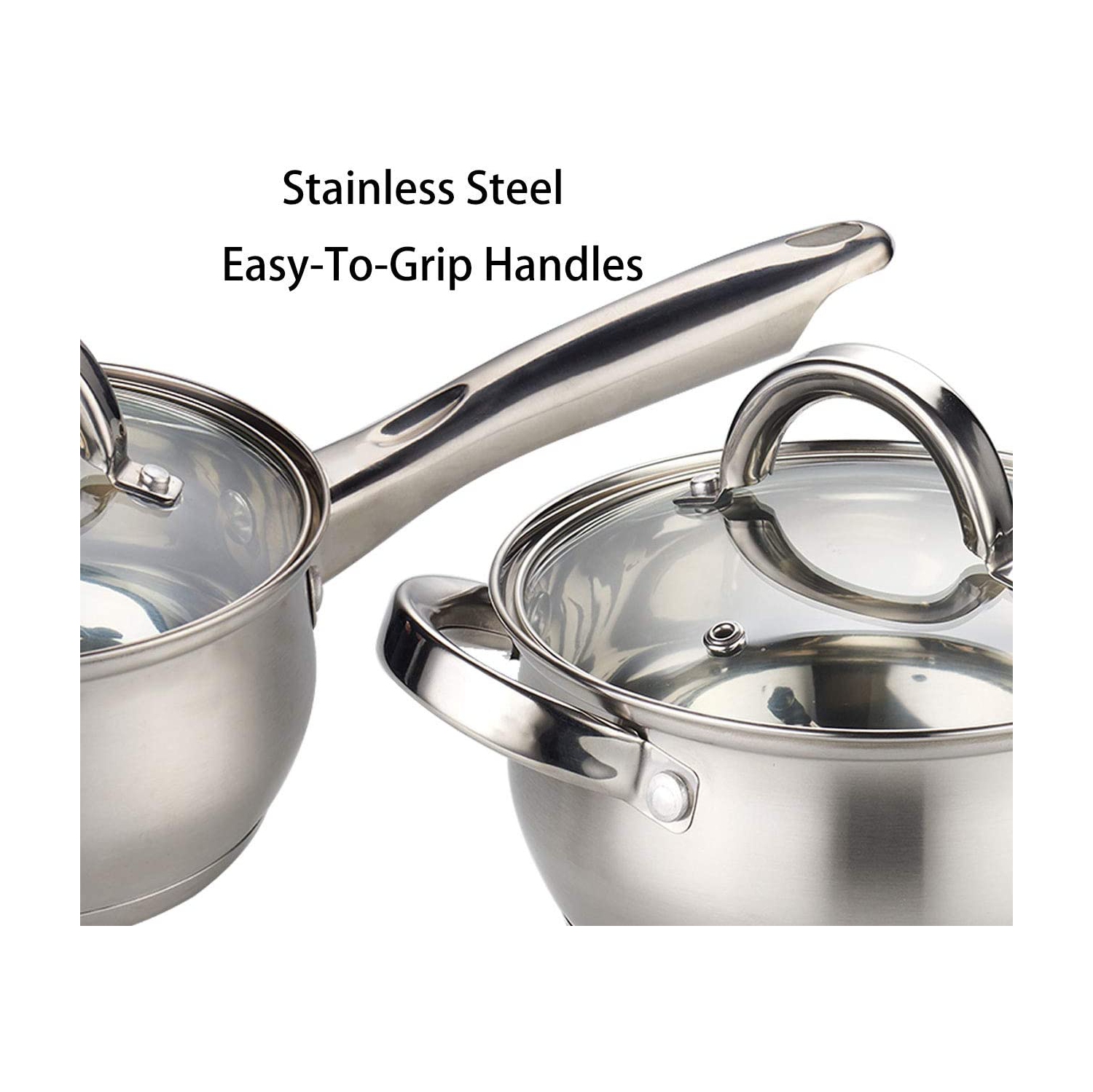 12-Piece Stainless Steel Cookware Set with Glass Lid, Silver