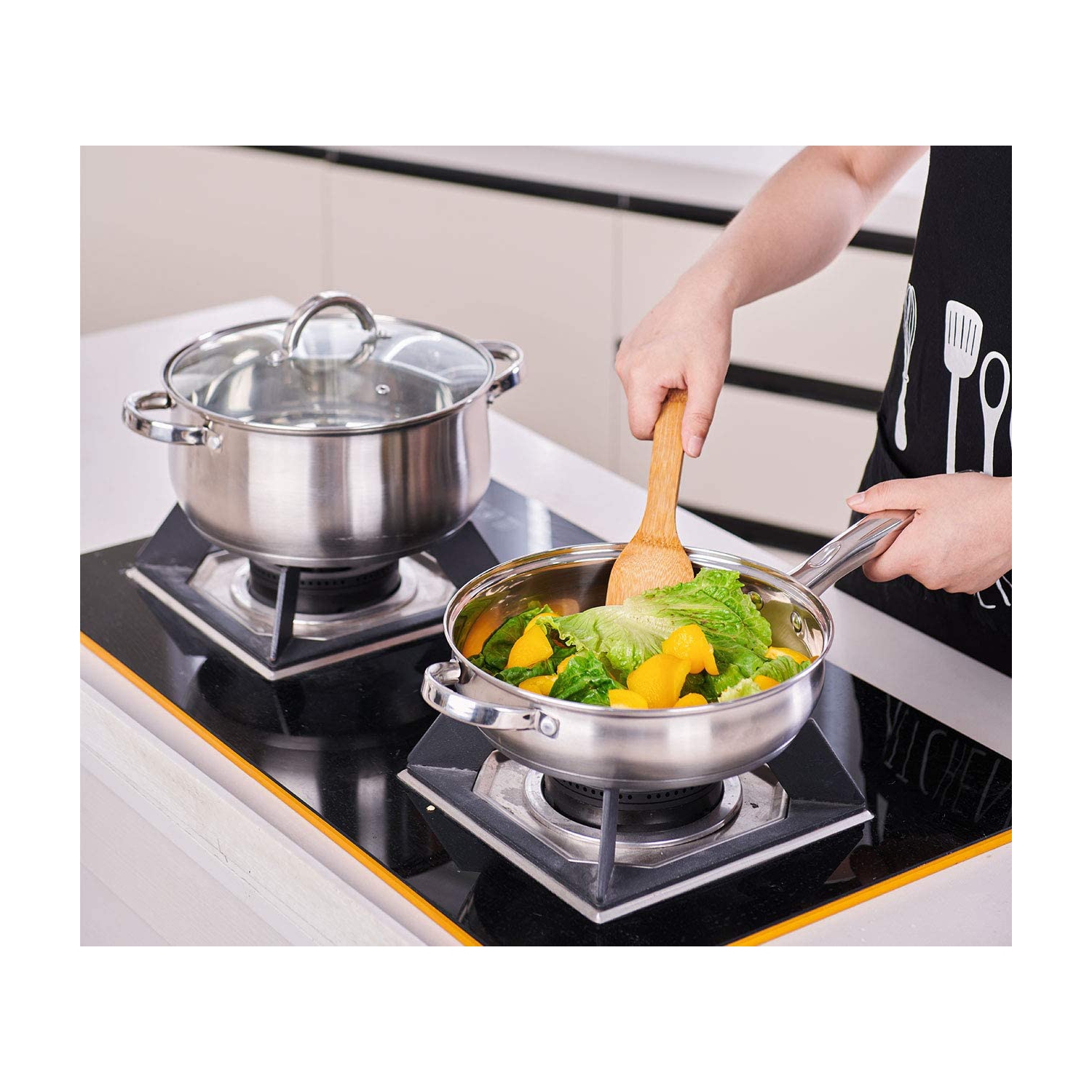 12-Piece Stainless Steel Cookware Set with Glass Lid, Silver