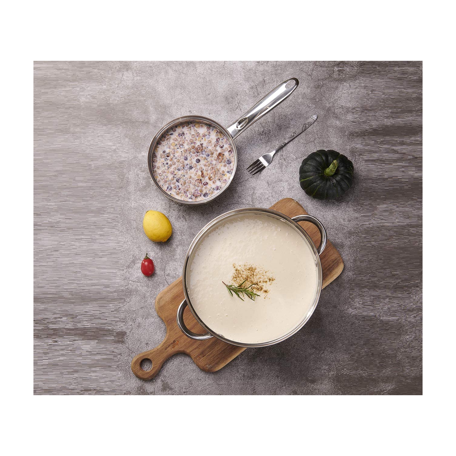 12-Piece Stainless Steel Cookware Set with Glass Lid, Silver