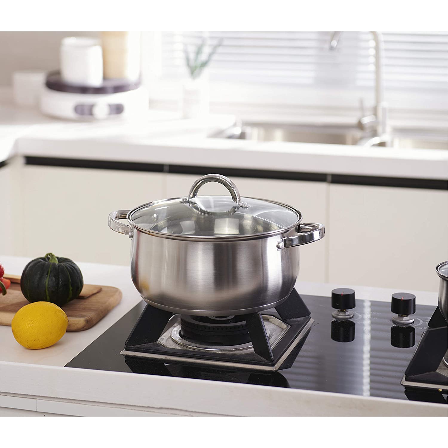 12-Piece Stainless Steel Cookware Set with Glass Lid, Silver