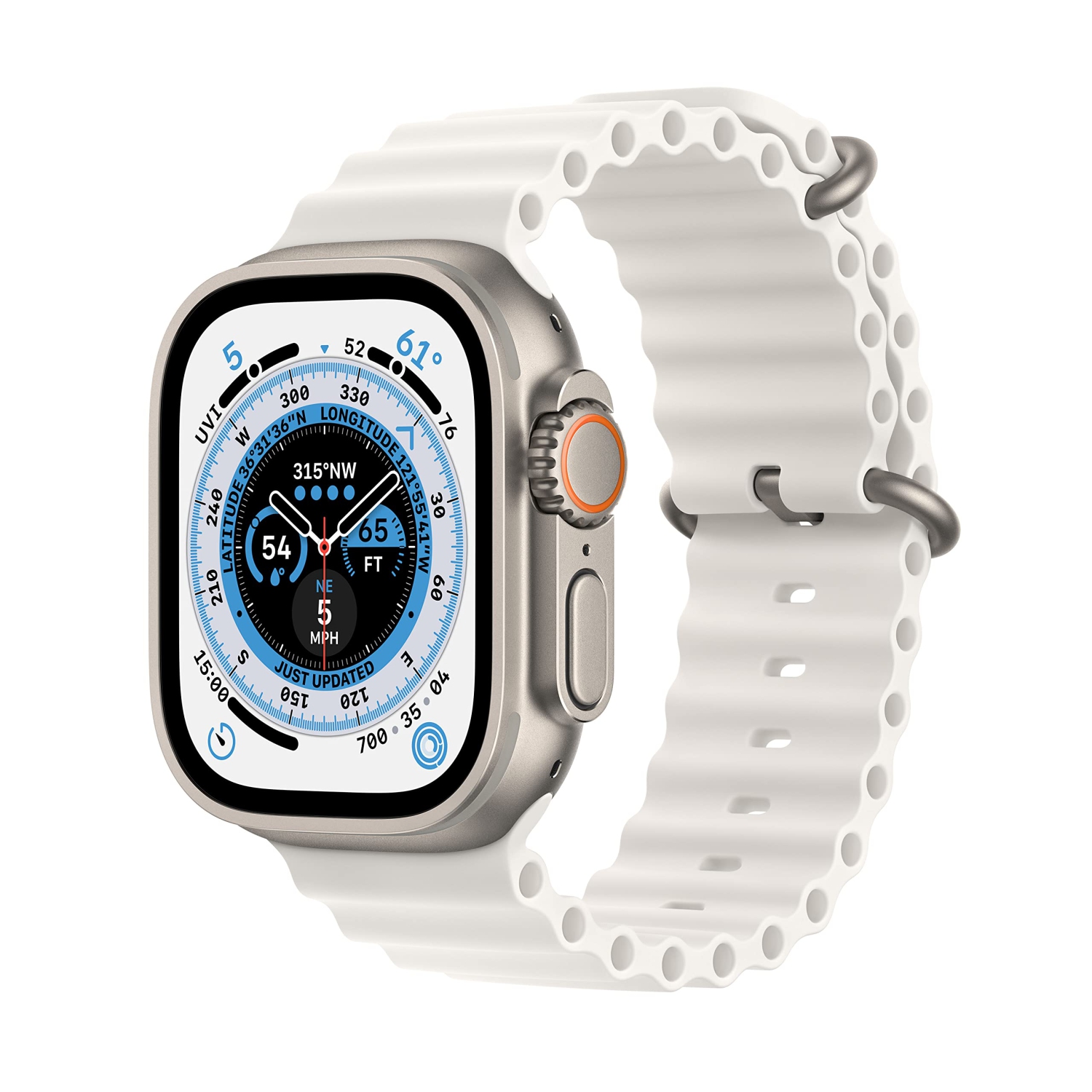 Apple Watch Ultra [GPS + Cellular 49mm] Smart Watch w/Rugged Titanium Case & White Ocean Band.