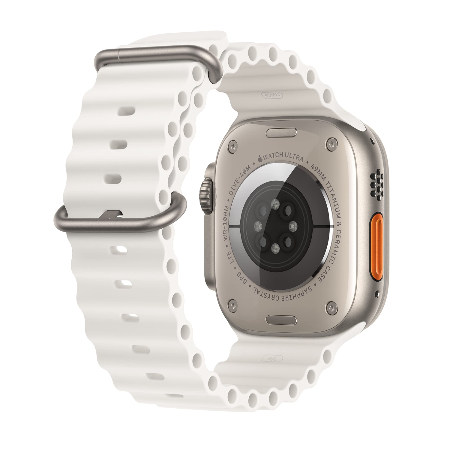Apple Watch Ultra [GPS + Cellular 49mm] Smart Watch w/Rugged Titanium Case & White Ocean Band.