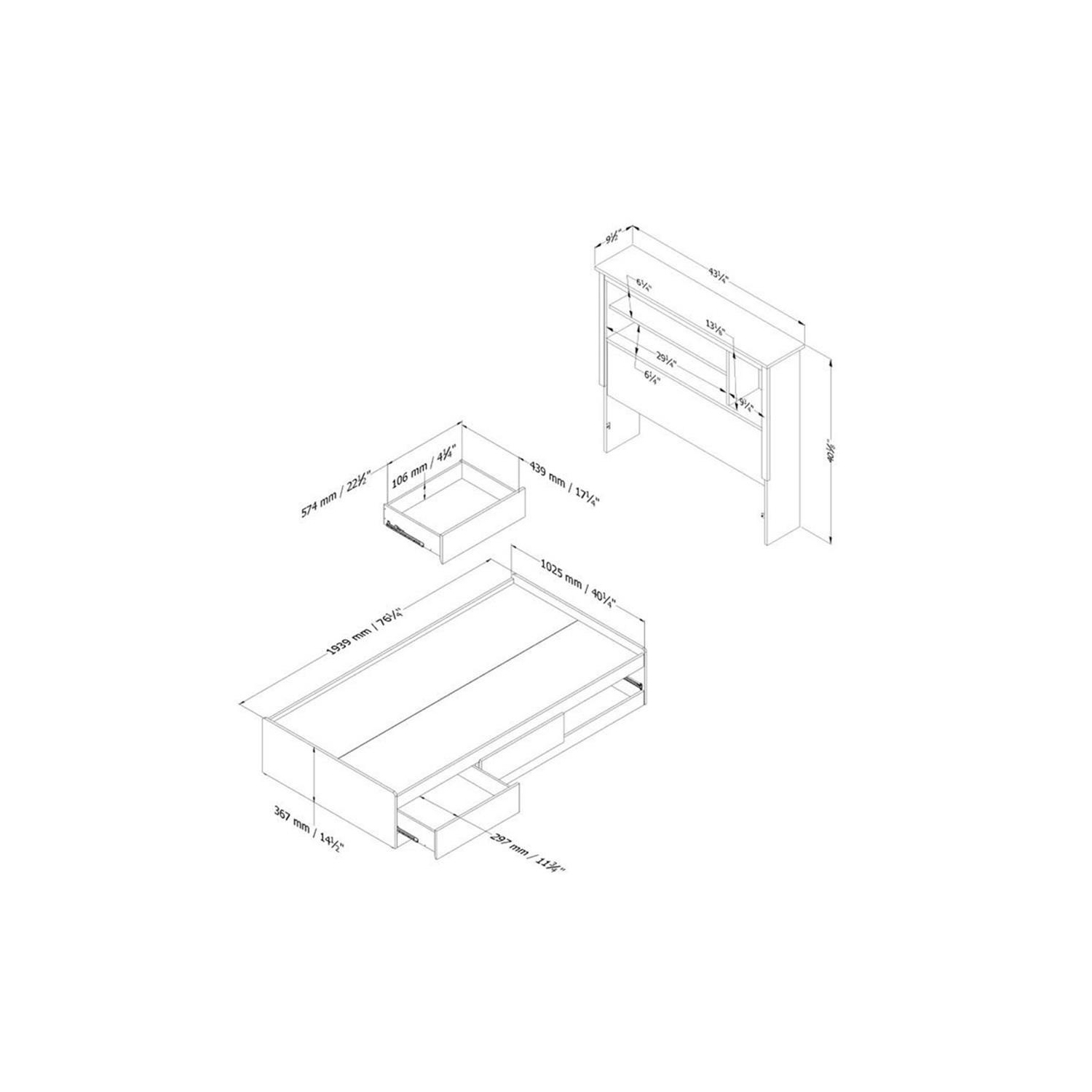 South Shore Vito Twin Bookcase Bed in Pure White