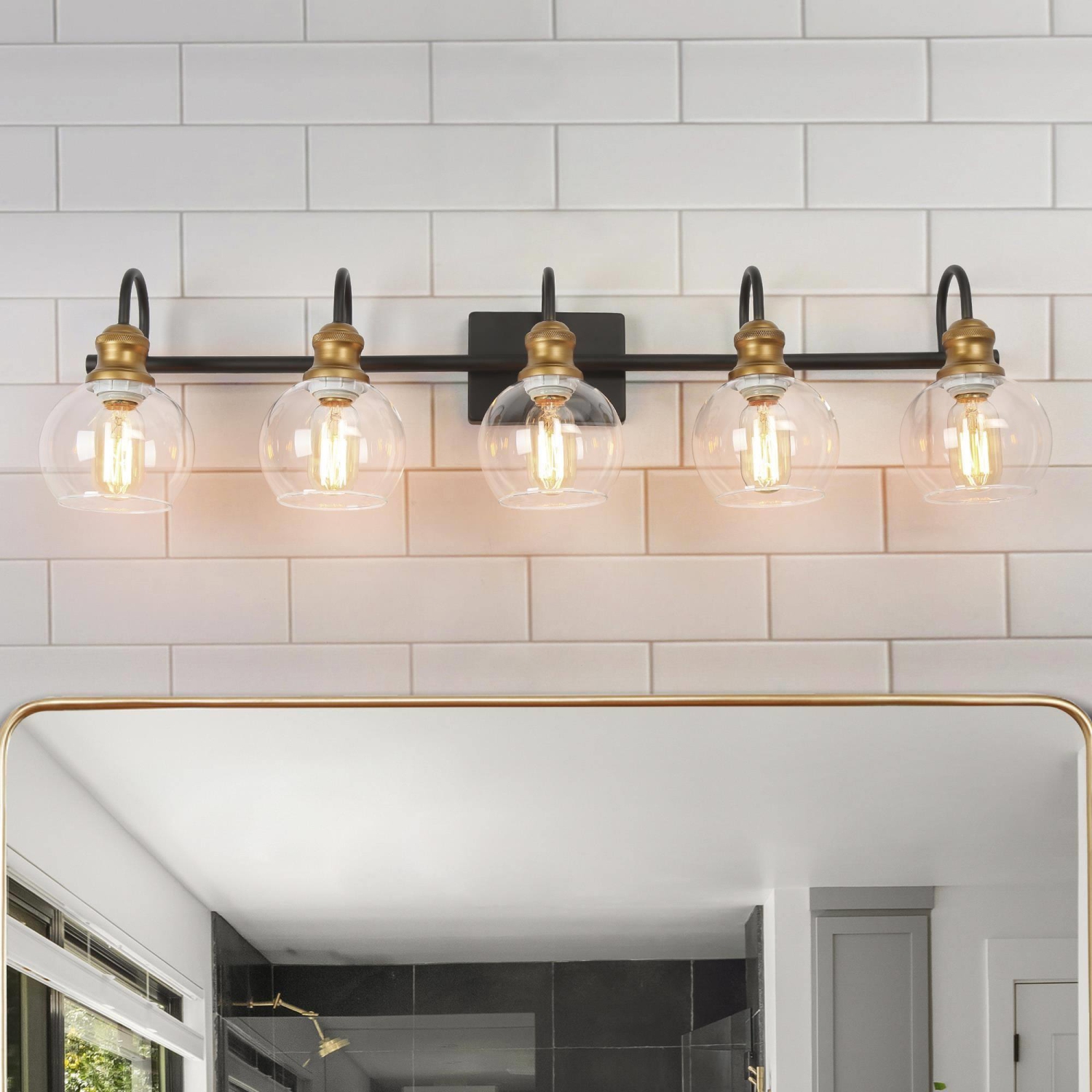 Applique murale de salle de bain moderne à 5 lumières, noir doré et blanc