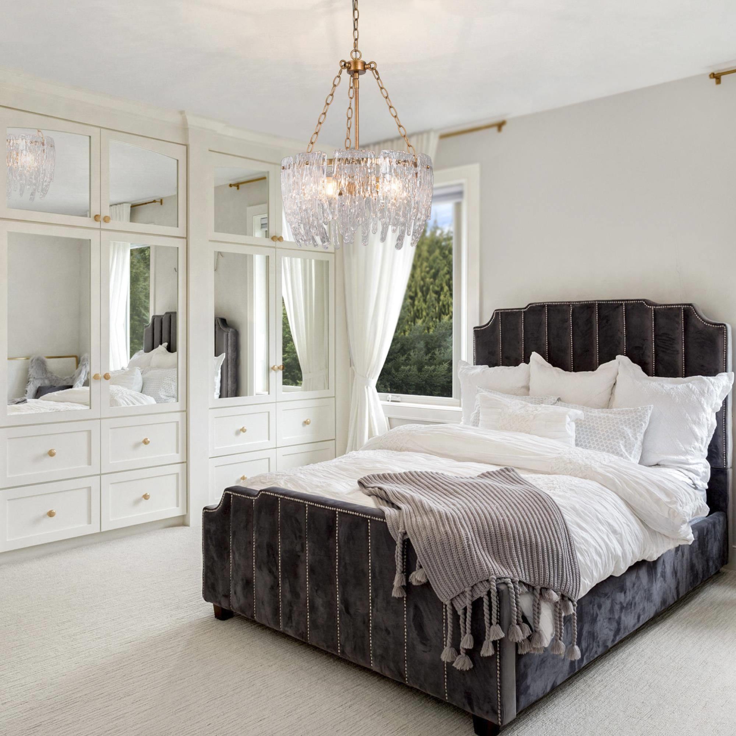 Modern Gold 4-Light Glass Drum Chandelier for Dining Room