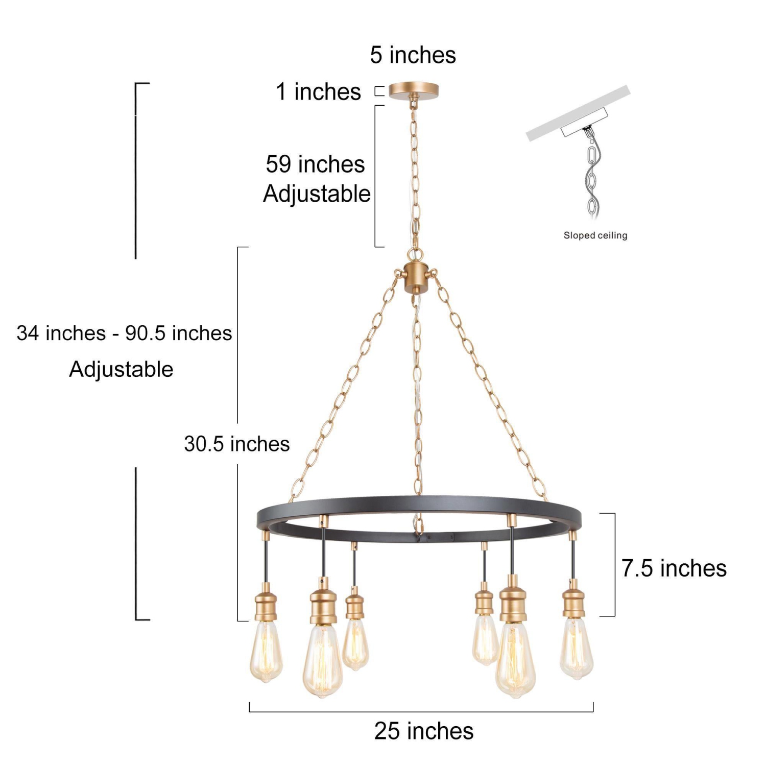 Modern 6-Light Black Gold Farmhouse Wagon Wheel Chandelier Kitchen Lighting