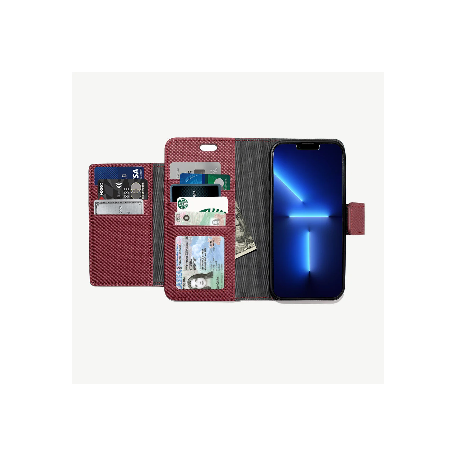 iPhone 14 Pro Max Wallet Case with MagSafe, Red - Sunset Blvd