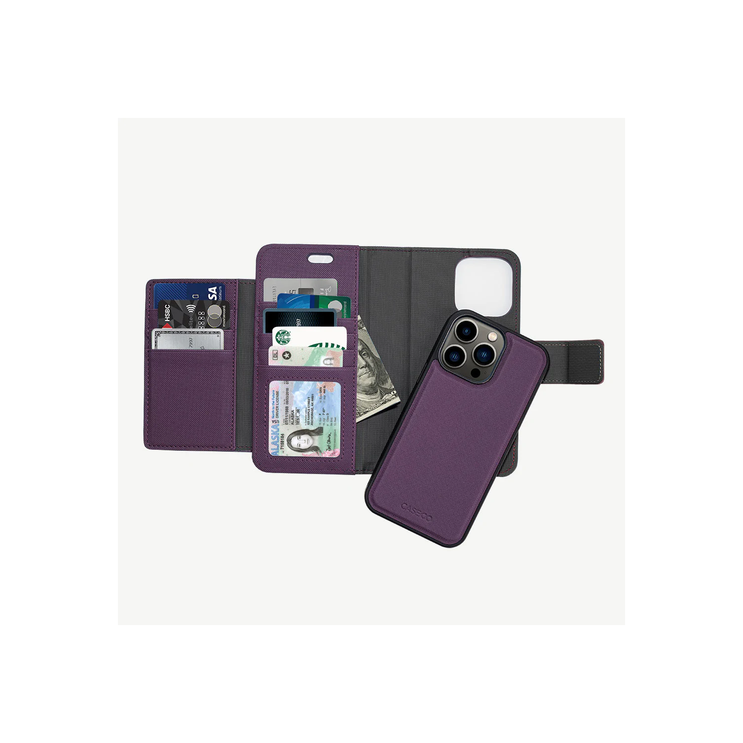 CASECO Wallet Case with MagSafe for iPhone 14 Pro Max - Purple