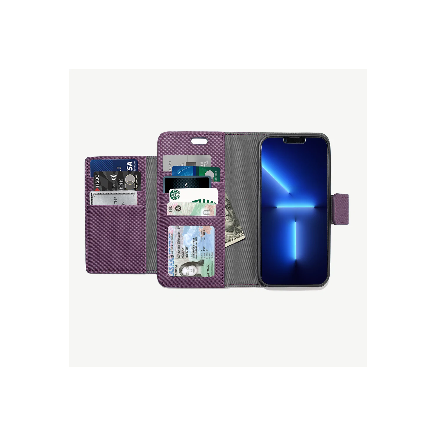 CASECO Wallet Case with MagSafe for iPhone 14 Pro Max - Purple