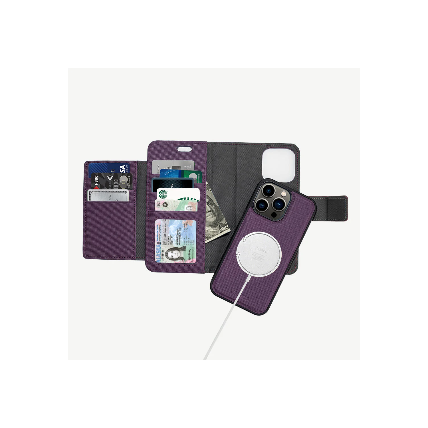 CASECO Wallet Case with MagSafe for iPhone 14 Pro Max - Purple