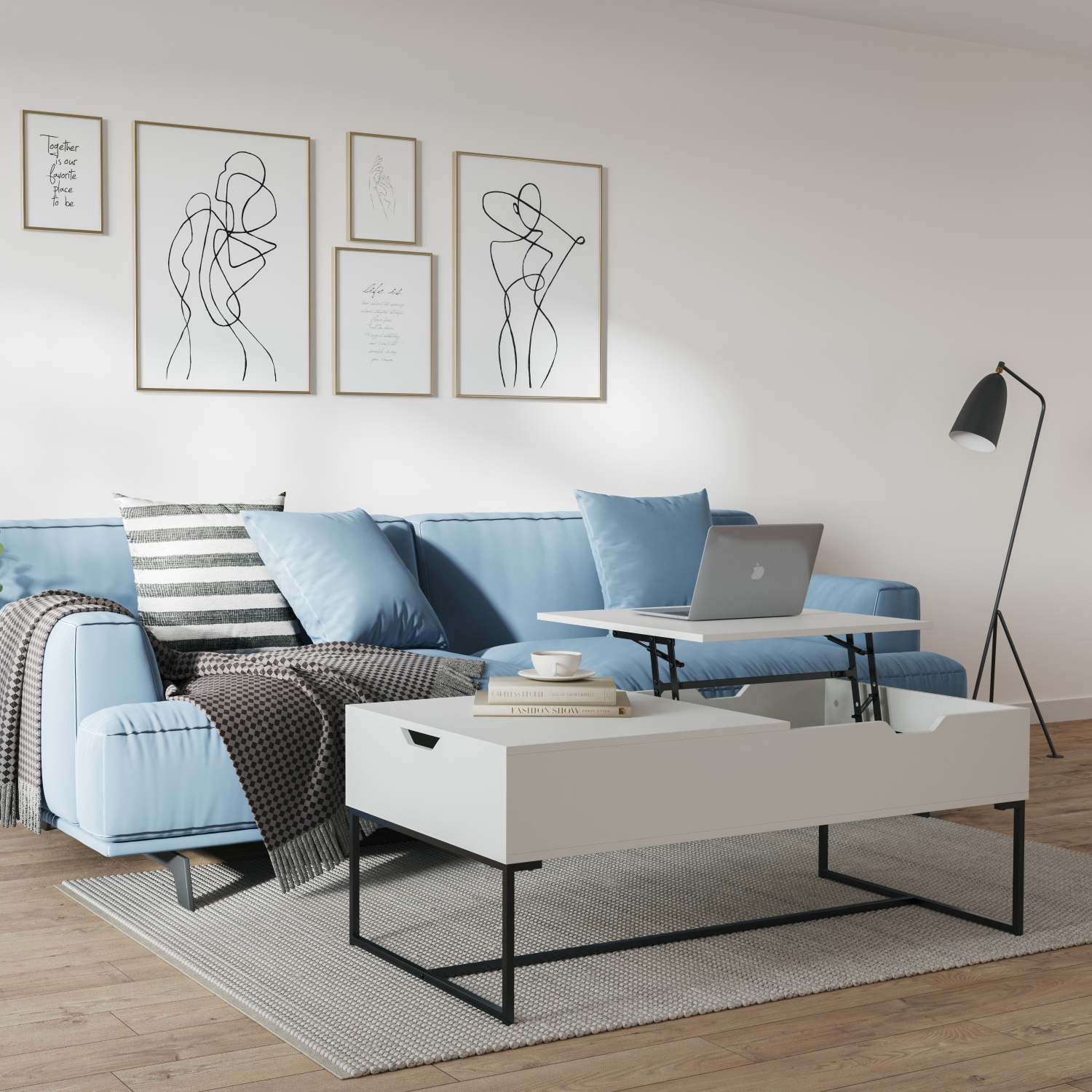 Table basse à plateau relevable blanche