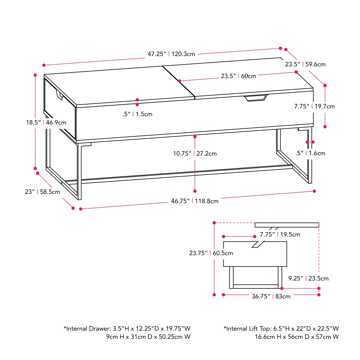 Table basse à plateau relevable blanche