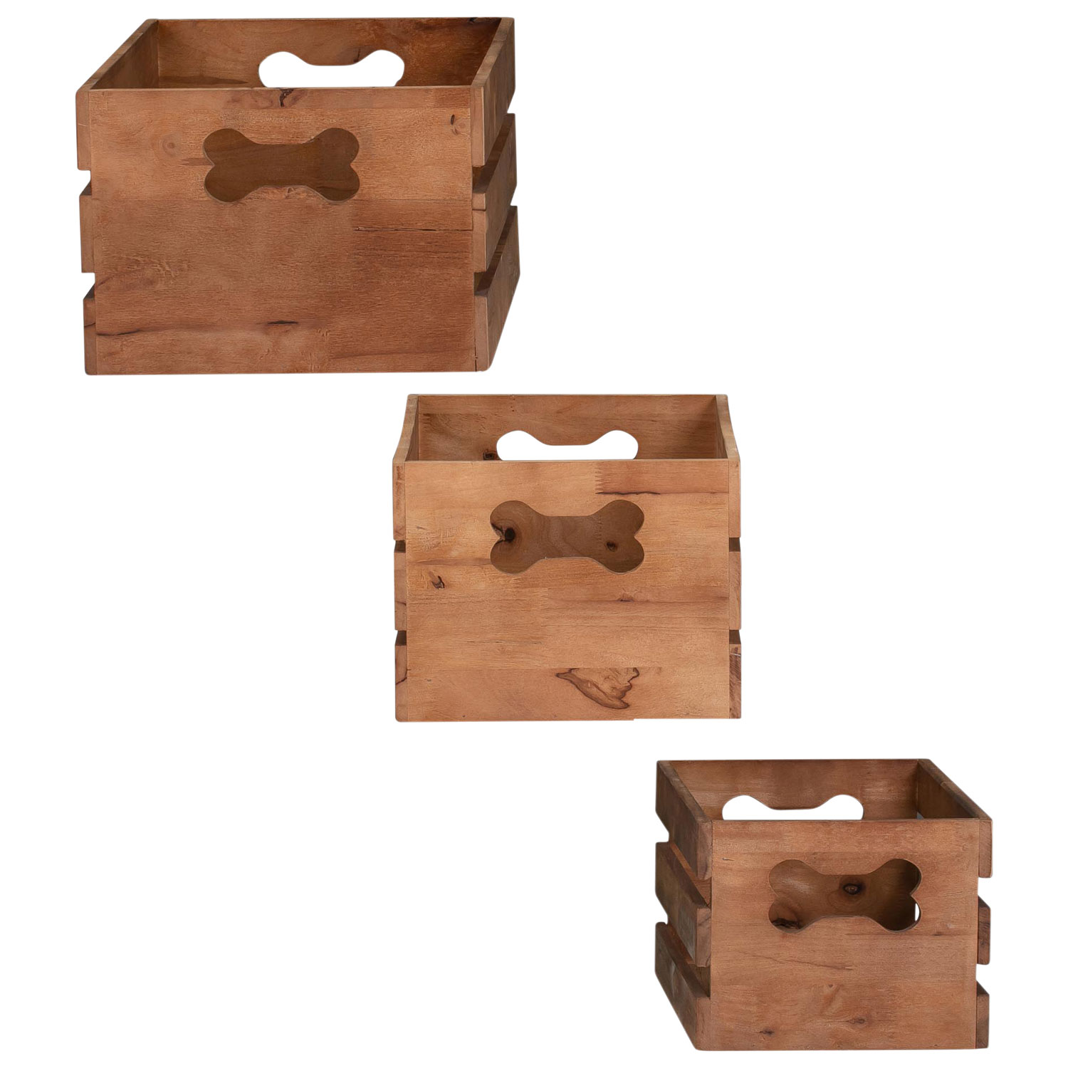 Boîte de rangement en bois pour jouets d'animaux de compagnie de Bowser & Meowser - Ensemble de 3
