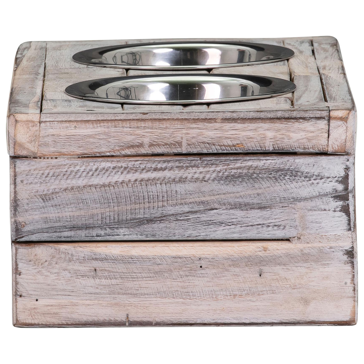 Plat avec 2 bols pour animal de compagnie de Bowser & Meowser - Blanc délavé