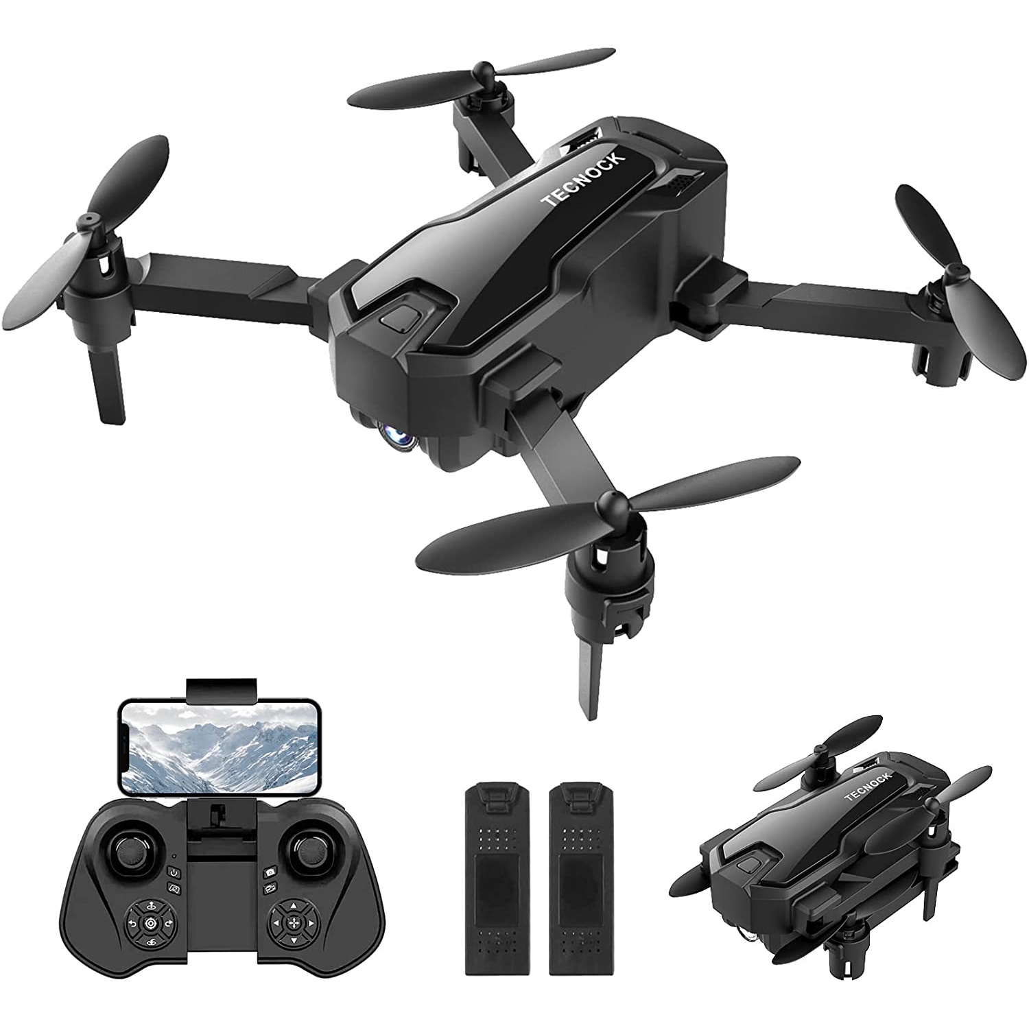 TECNOCK Drone with Camera for Kids - 1080P HD FPV Drones for Adults RC Quadcopter with 2 Batteries Optical Flow Positioning Gravity Sensor One Key Start Toy