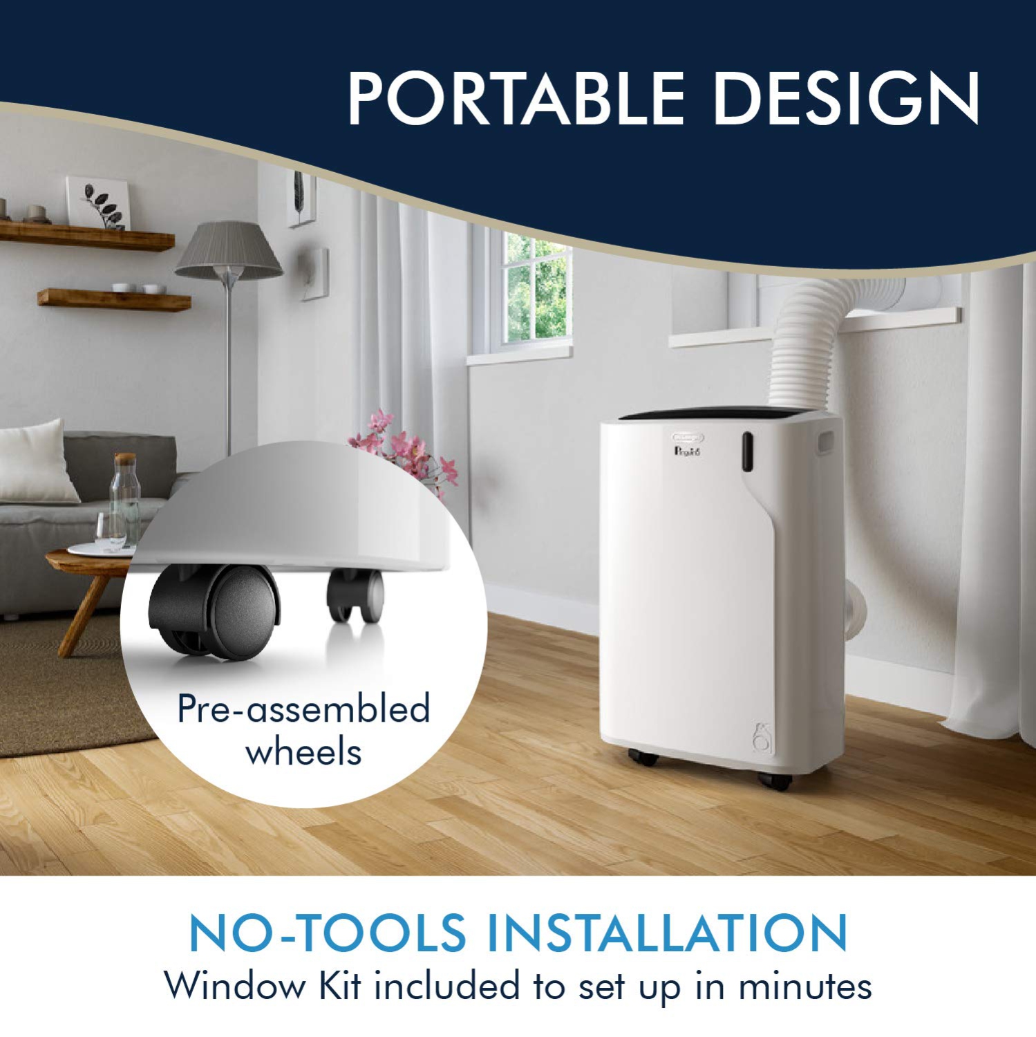De'Longhi Portable Air Conditioner 11,500 BTU,cool large rooms up to 500 sq ft,compact design,powerful cooling,AC Unit
