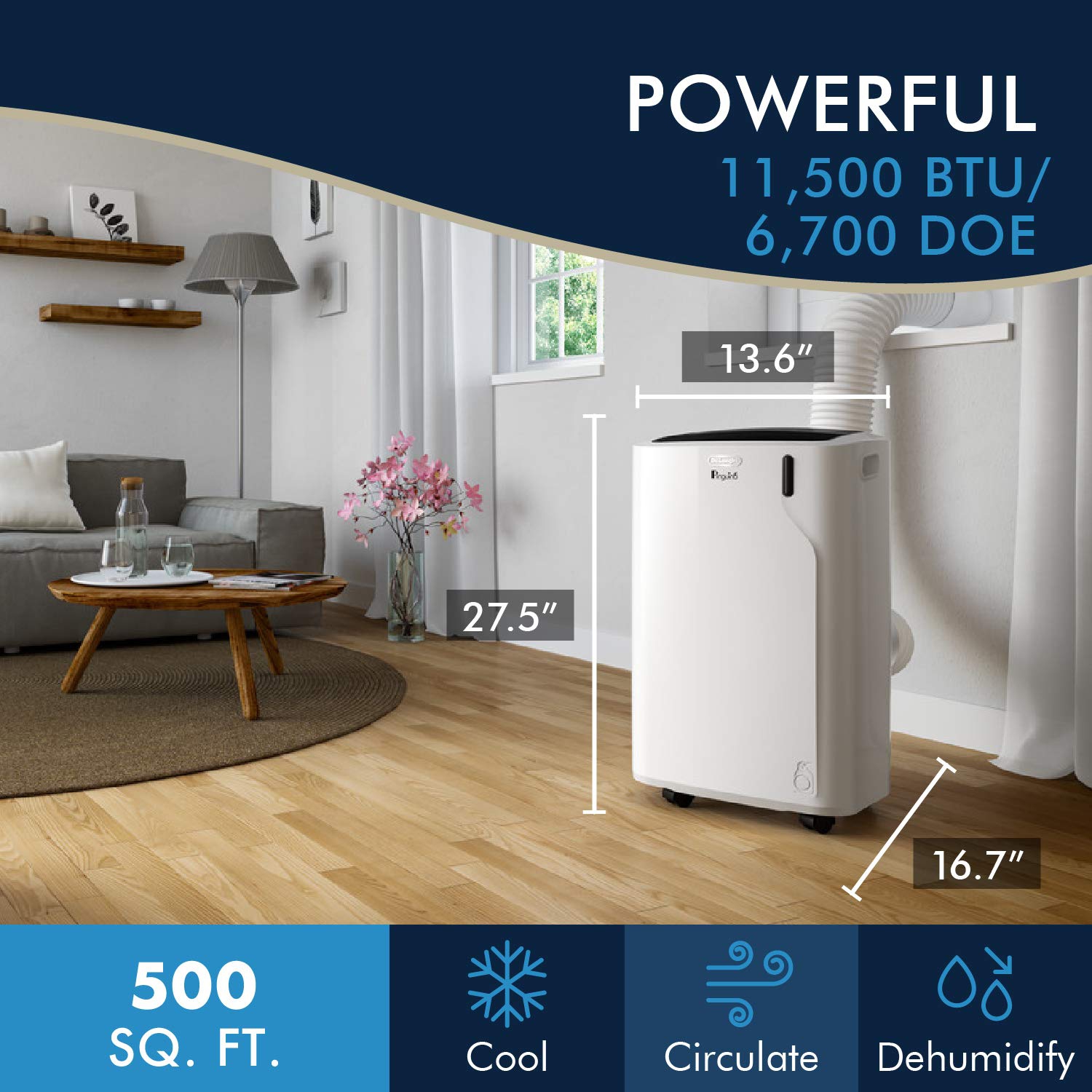 De'Longhi Portable Air Conditioner 11,500 BTU,cool large rooms up to 500 sq ft,compact design,powerful cooling,AC Unit