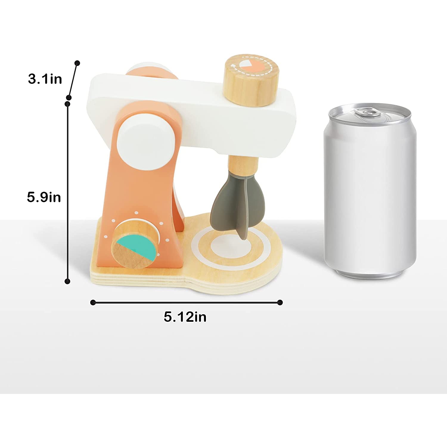 TOOKYLAND Wooden Stand Mixer Playset - 7pcs - Play Kitchen Toy for Pretend Baking with Accessories, Ages 3+