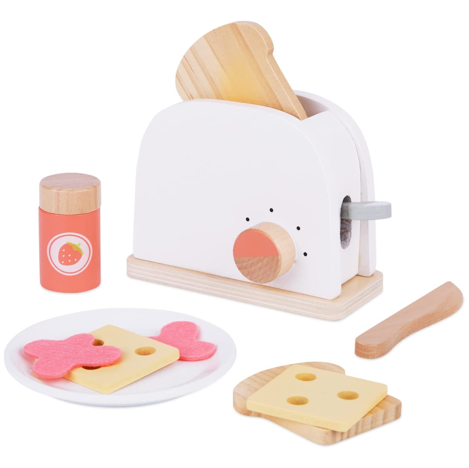 TOOKYLAND Grille-Pain Jouet en Bois - 10pcs - Ensemble de Jeu de Cuisine avec Aliments Factices et Accessoires, 3 Ans +