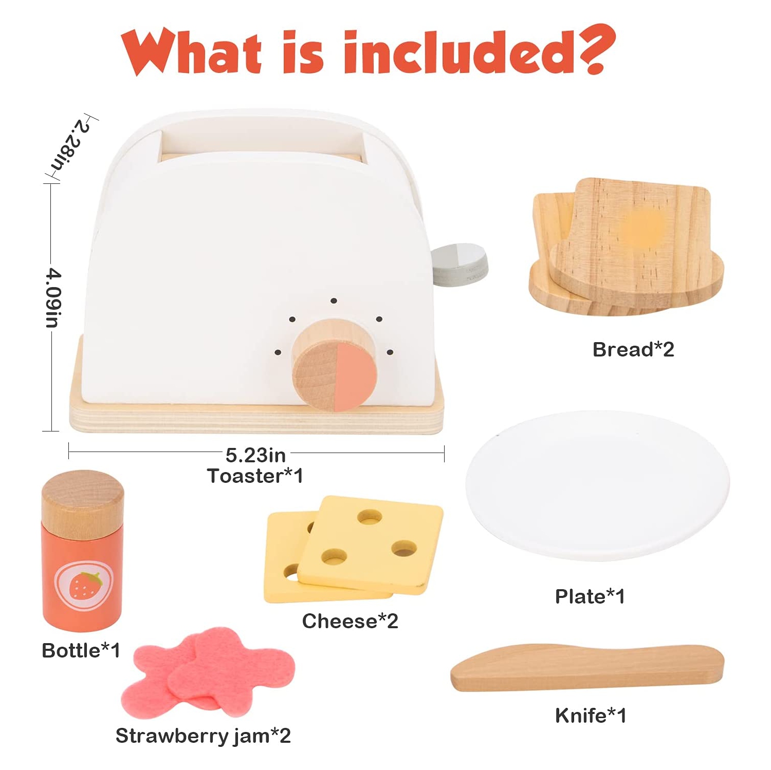 TOOKYLAND Grille-Pain Jouet en Bois - 10pcs - Ensemble de Jeu de Cuisine avec Aliments Factices et Accessoires, 3 Ans +