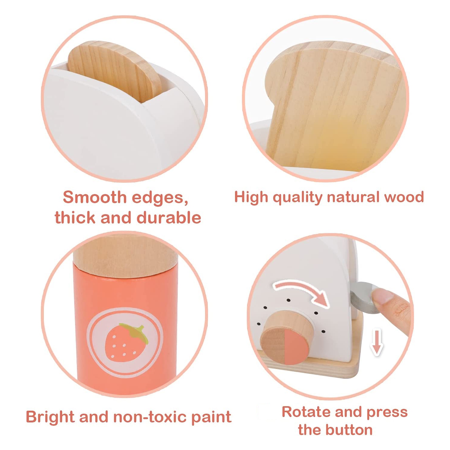 TOOKYLAND Grille-Pain Jouet en Bois - 10pcs - Ensemble de Jeu de Cuisine avec Aliments Factices et Accessoires, 3 Ans +