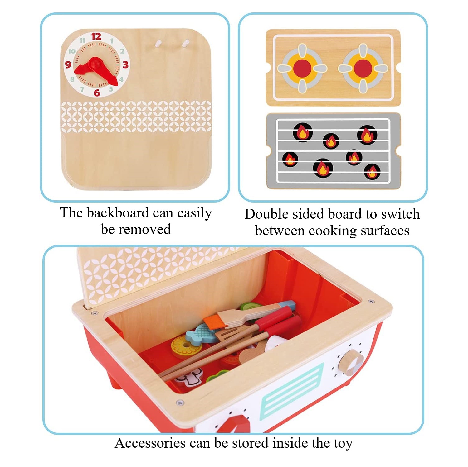 TOOKYLAND Wooden Pretend Cooking Playset - 23pcs - Play Kitchen Toy with Cooktop, Barbecue, Food Items and Accessories, Ages 3+