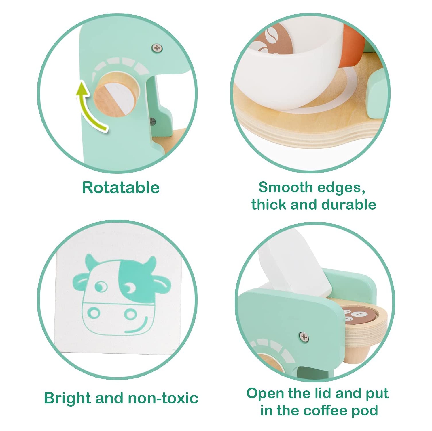 TOOKYLAND Wooden Coffee Maker Playset - 7pcs - Coffee Making Play Kitchen Toy with Accessories, Ages 3+