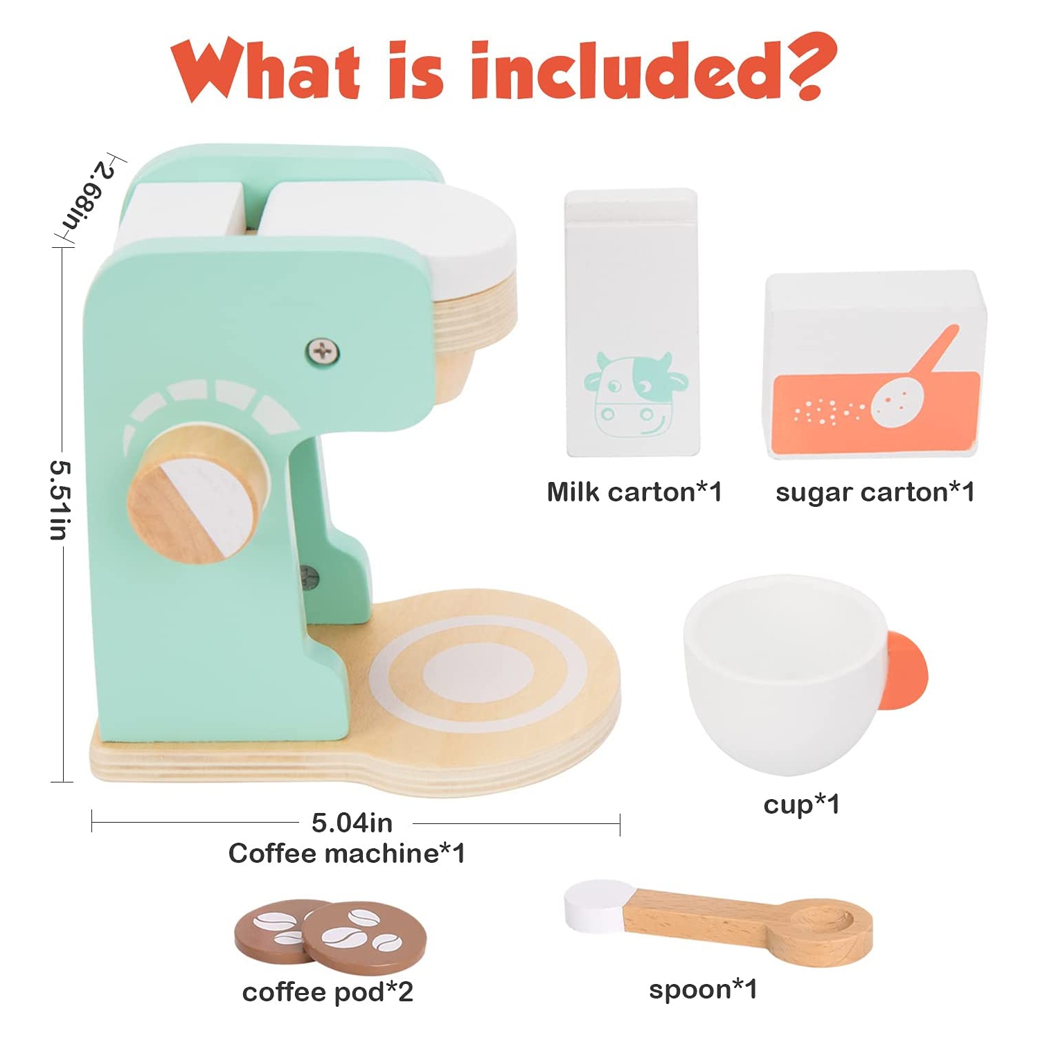 TOOKYLAND Wooden Coffee Maker Playset - 7pcs - Coffee Making Play Kitchen Toy with Accessories, Ages 3+