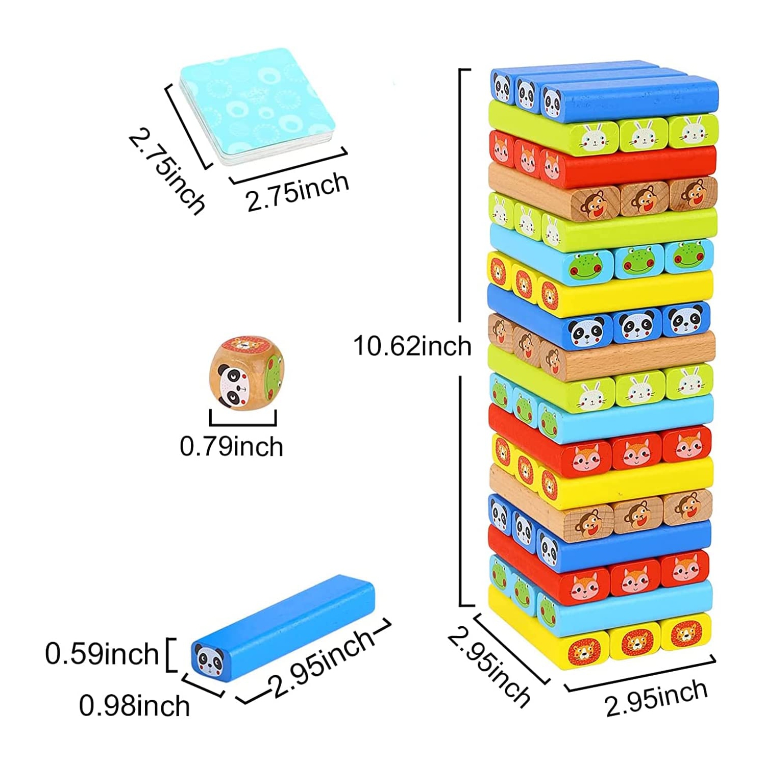 TOOKYLAND Wooden Tumble Tower Game - 82pcs - Stacking Blocks Play Set with Dice, Hammers and Cards, 3 Years +