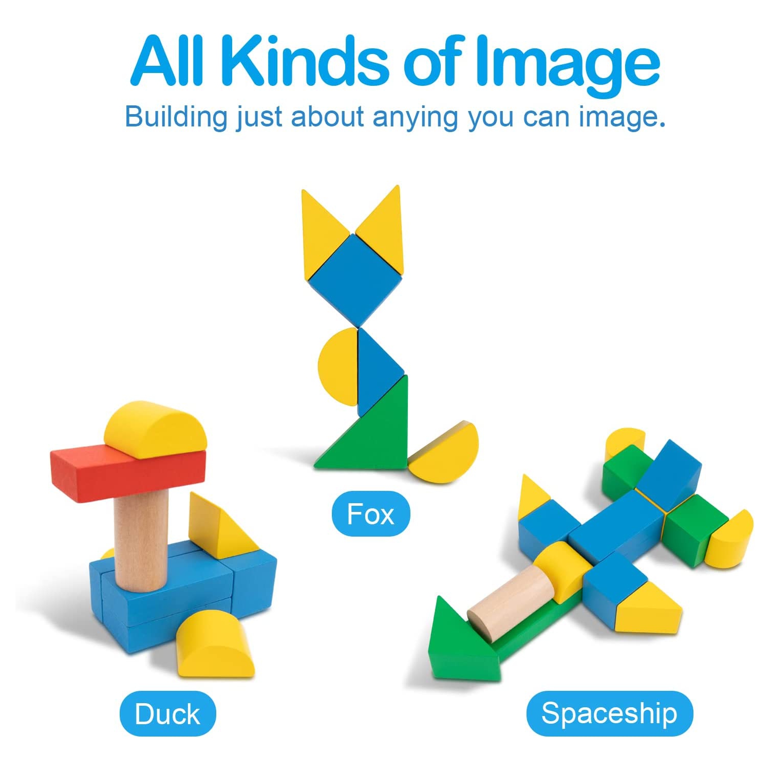 TOOKYLAND Blocs de Construction en Bois - 50pcs - Ensemble de Jeu de Ville à Empiler, Jouet pour Enfants 2 Ans +