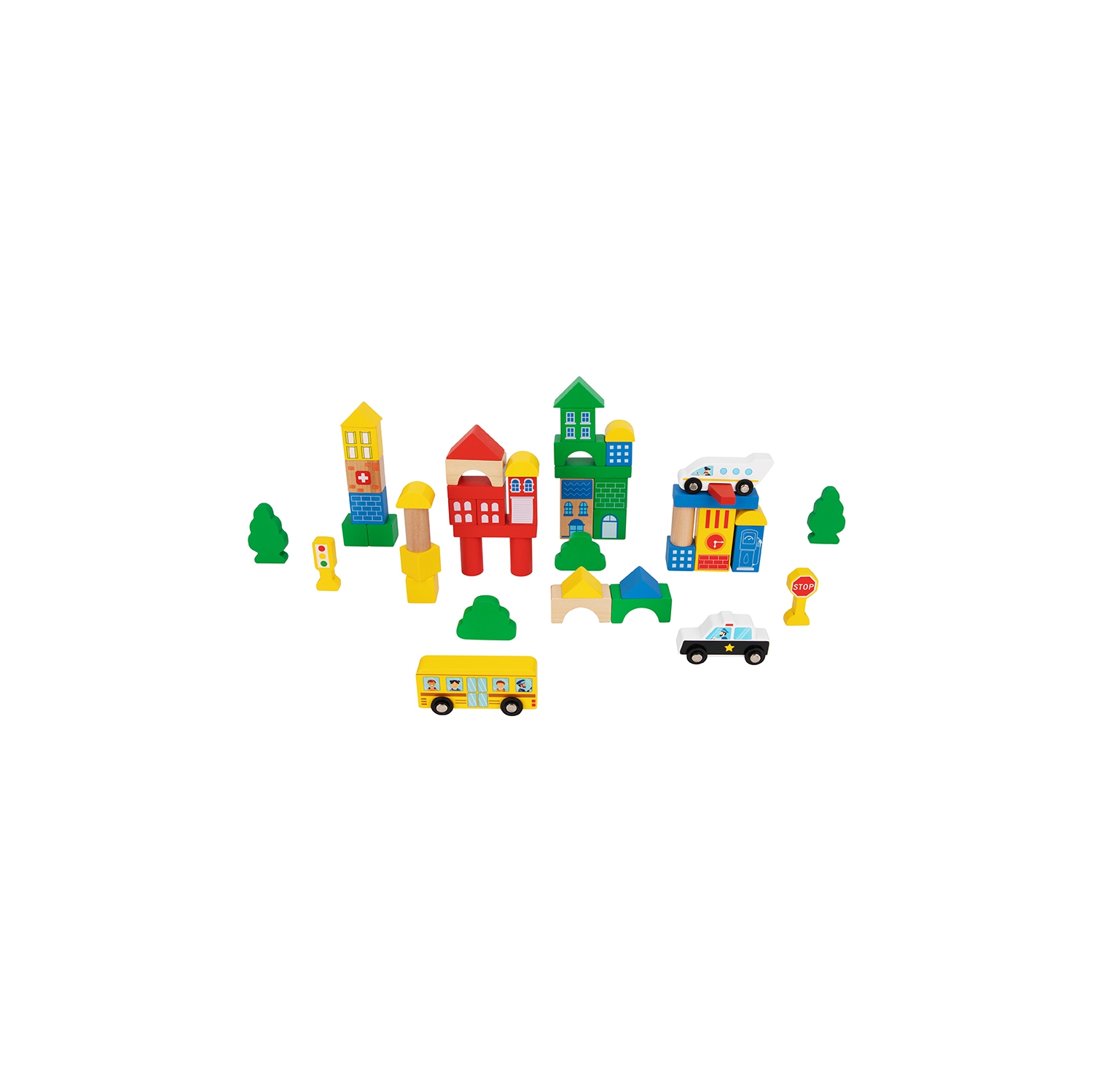 TOOKYLAND Blocs de Construction en Bois - 50pcs - Ensemble de Jeu de Ville à Empiler, Jouet pour Enfants 2 Ans +