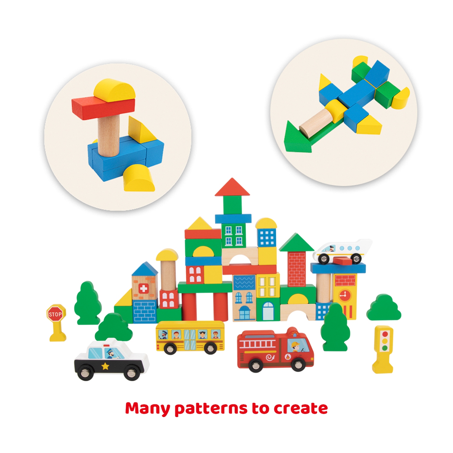 TOOKYLAND Blocs de Construction en Bois - 50pcs - Ensemble de Jeu de Ville à Empiler, Jouet pour Enfants 2 Ans +