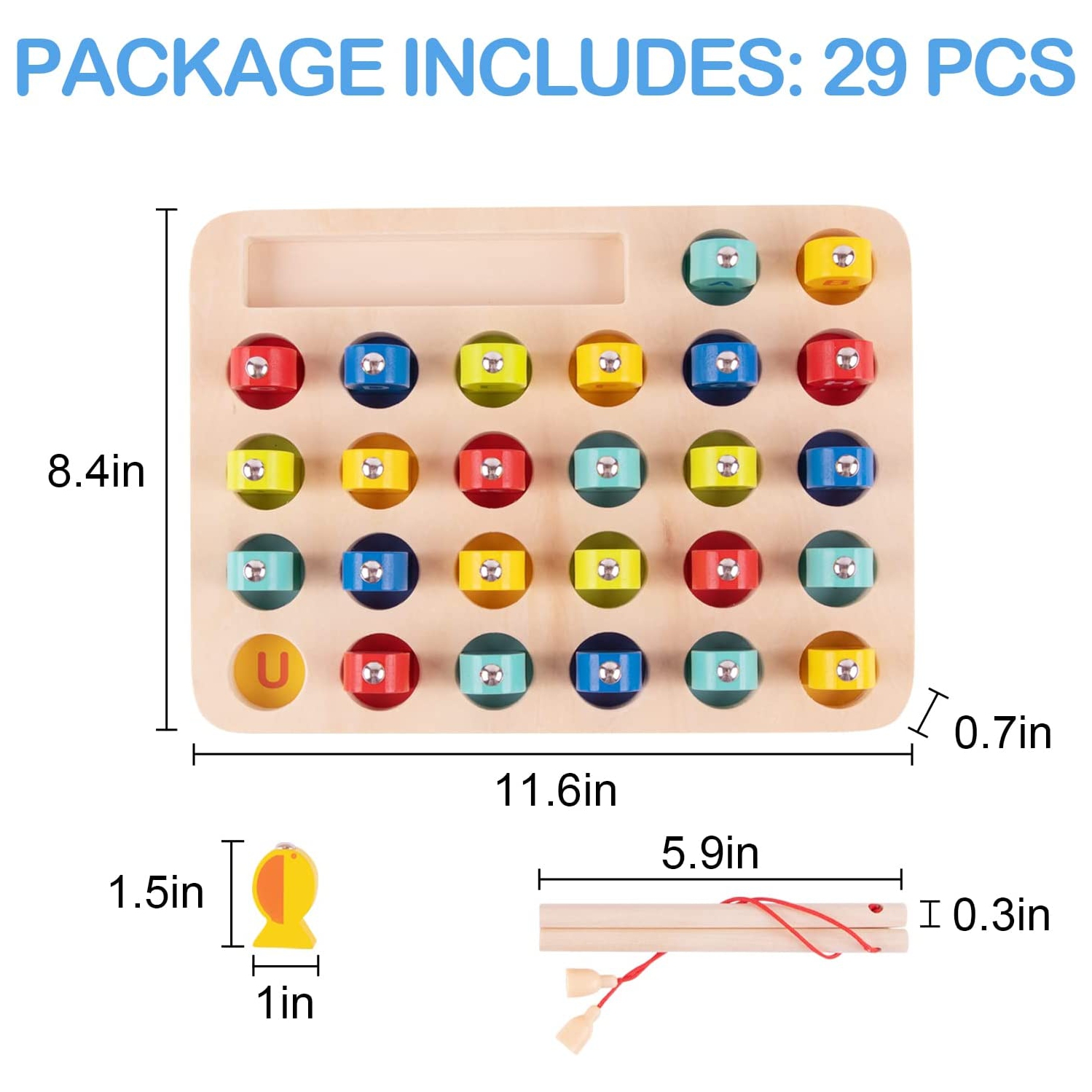 TOOKYLAND Wooden Magnetic Fishing Game - 29pcs - Alphabet and Spelling Educational Sorting Toy for Kids 3 Years Old +