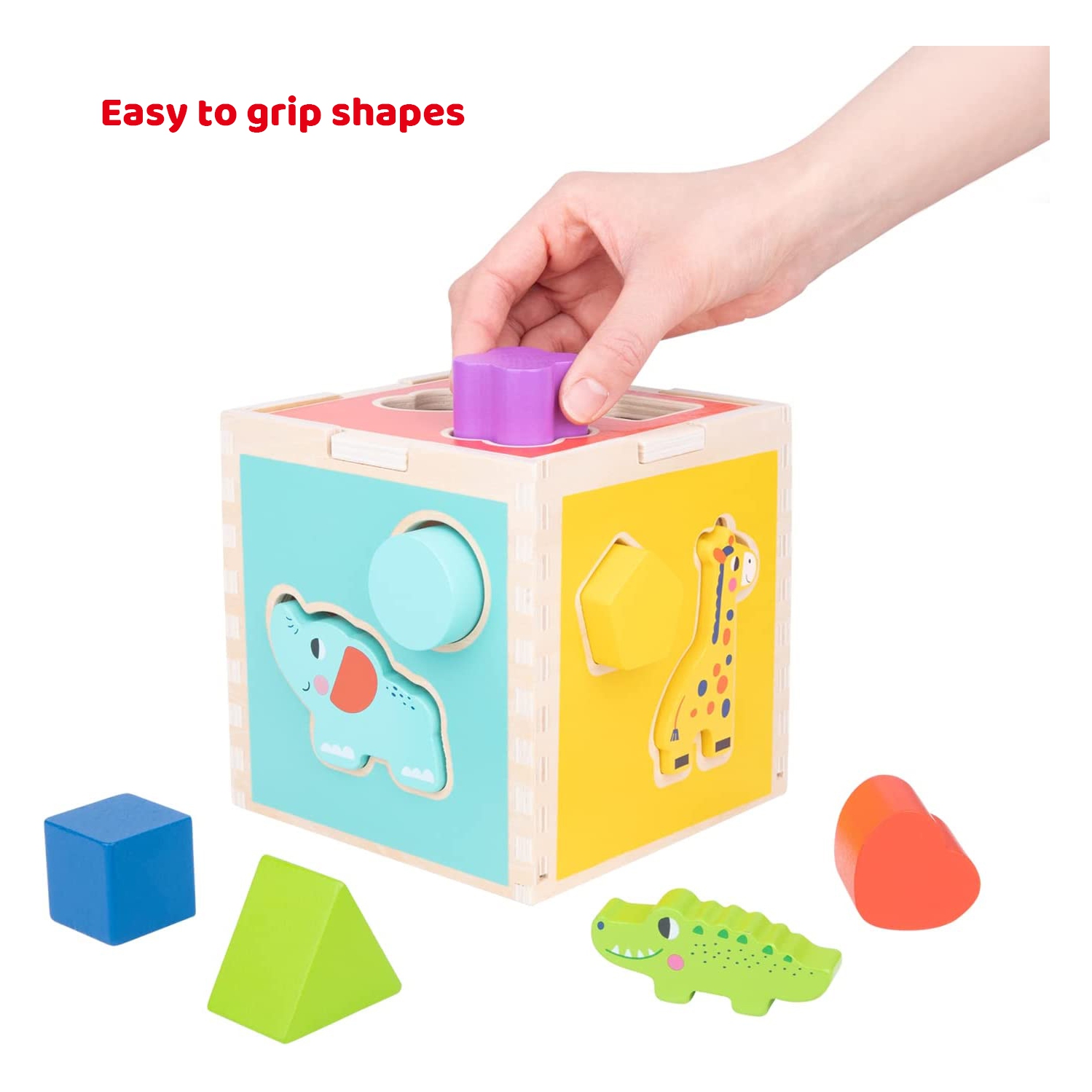 TOOKYLAND Wooden Shape Sorting Cube - 11pcs - Sorter Toy with Animal and Geometric Blocks, 12 Months +