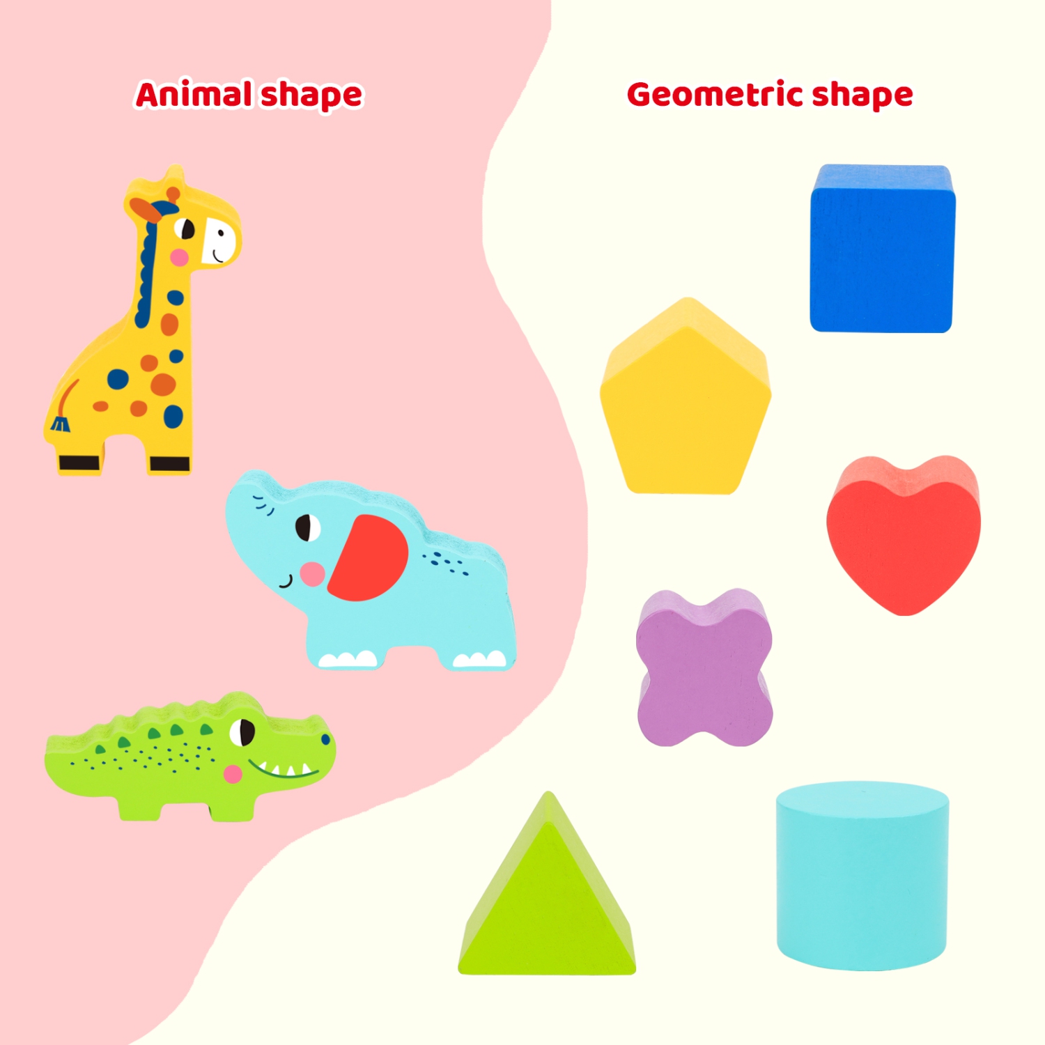 TOOKYLAND Wooden Shape Sorting Cube - 11pcs - Sorter Toy with Animal and Geometric Blocks, 12 Months +