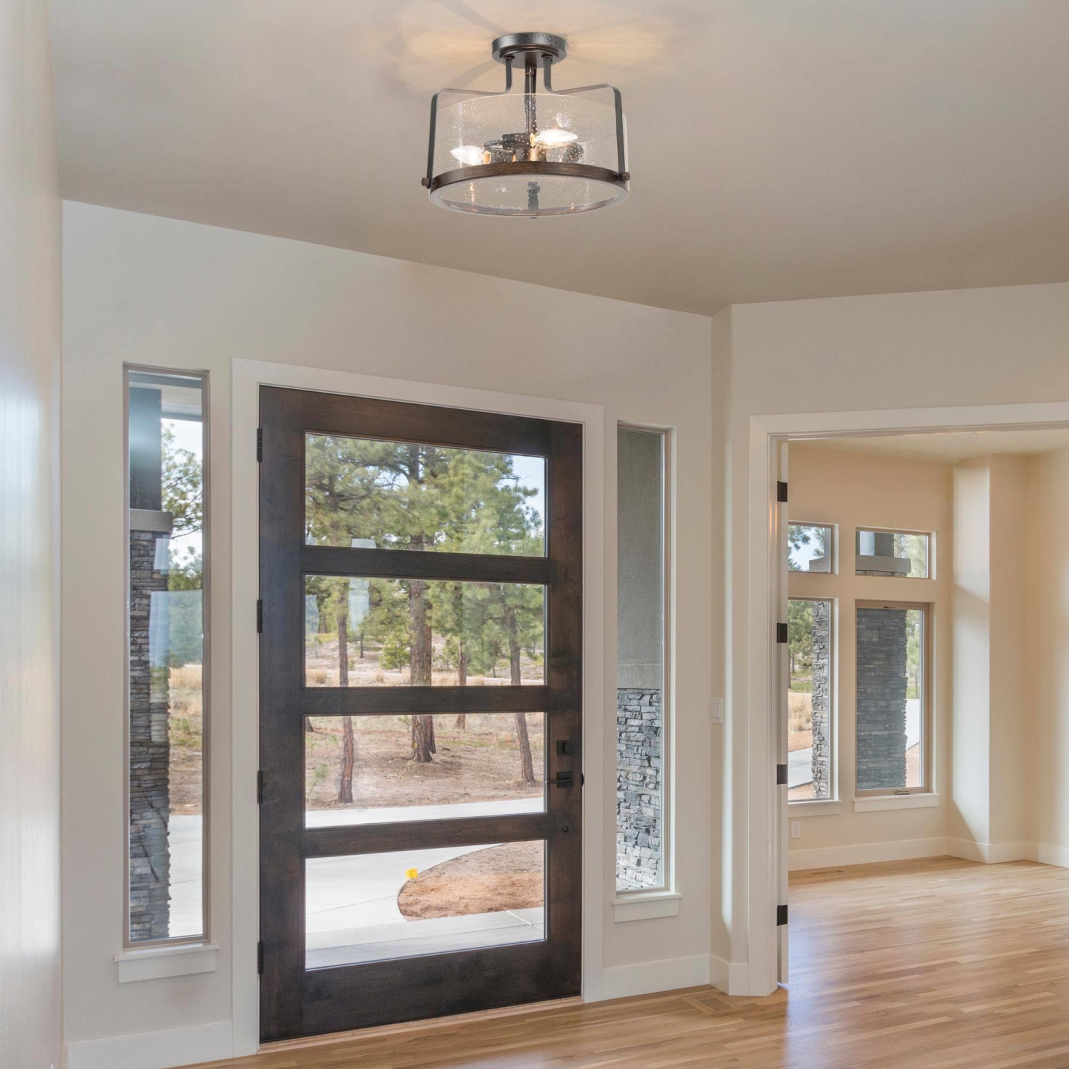 Modern Farmhouse 3-Light Drum Glass Semi-Flush Mount Ceiling Lights