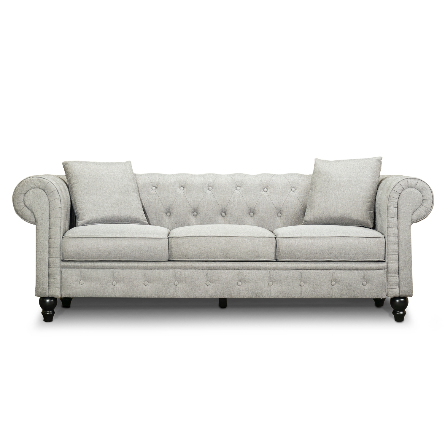 Valencia Cerna 82.7" Linen Rolled Arm Chesterfield Sofa, Cloudy Grey