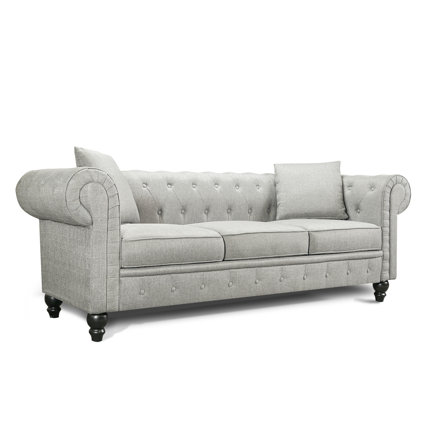 Valencia Cerna 82.7" Linen Rolled Arm Chesterfield Sofa, Cloudy Grey